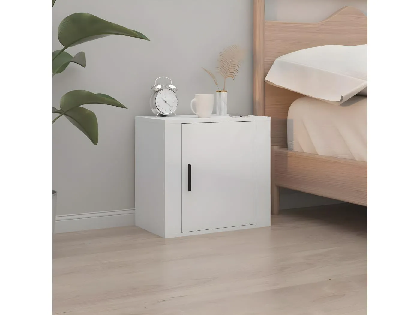 Wand-Nachttisch Nachtschrank Hochglanz-Weiß 50x30x47 cm -RN91545