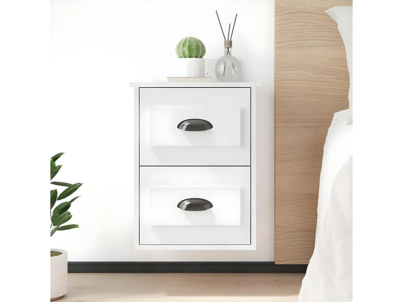 Wand-Nachttisch Nachtschrank Hochglanz-Weiß 41,5x36x53 cm -RN85147