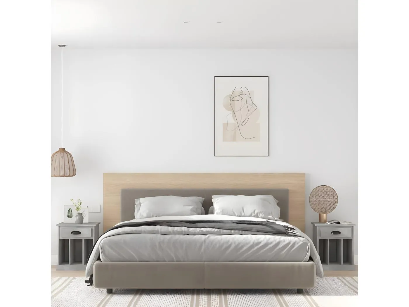 2er-Set Nachttische Nachtschrank Betongrau 43x36x50 cm -RN15826