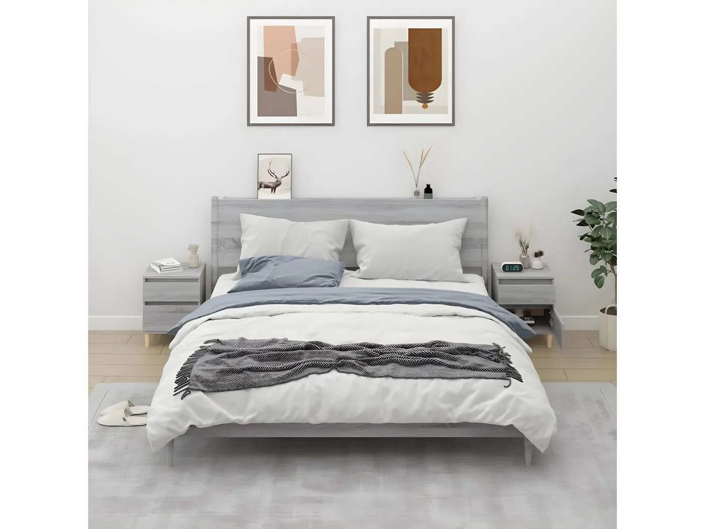 2er-Set Nachttische Nachtschrank Grau Sonoma 40x35x50 cm -RN84316