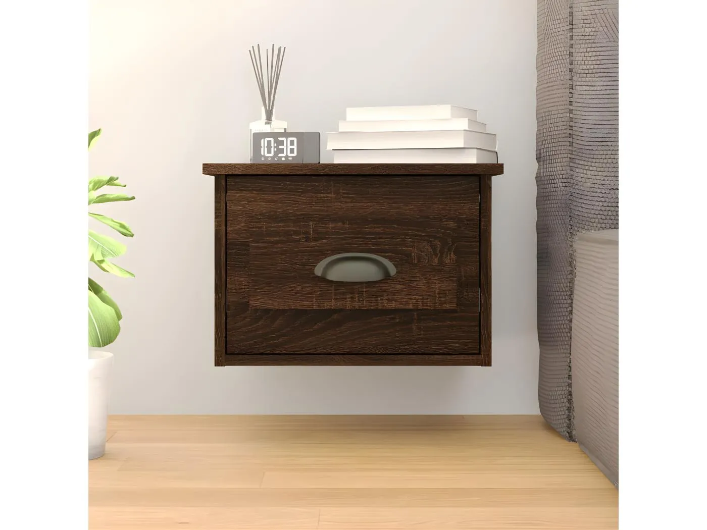 Wand-Nachttisch Nachtschrank Braun Eichen-Optik 41,5x36x28 cm -RN94936