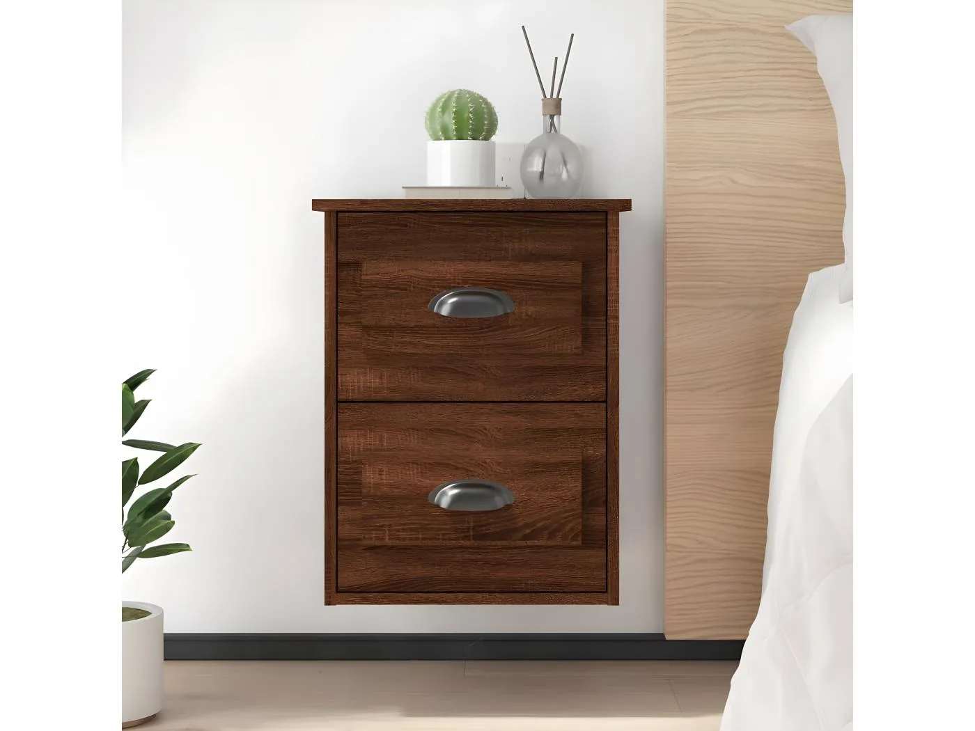 Wand-Nachttisch Nachtschrank Braun Eichen-Optik 41,5x36x53 cm -RN14336