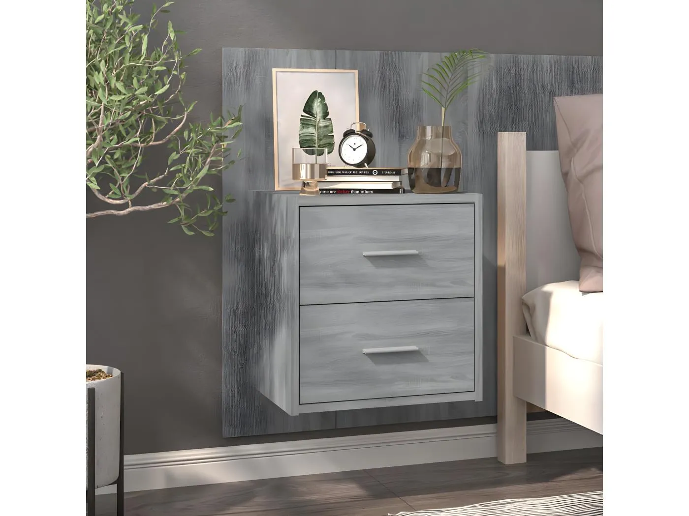 Wand-Nachttisch Grau Nachtschrank Sonoma -RN18033