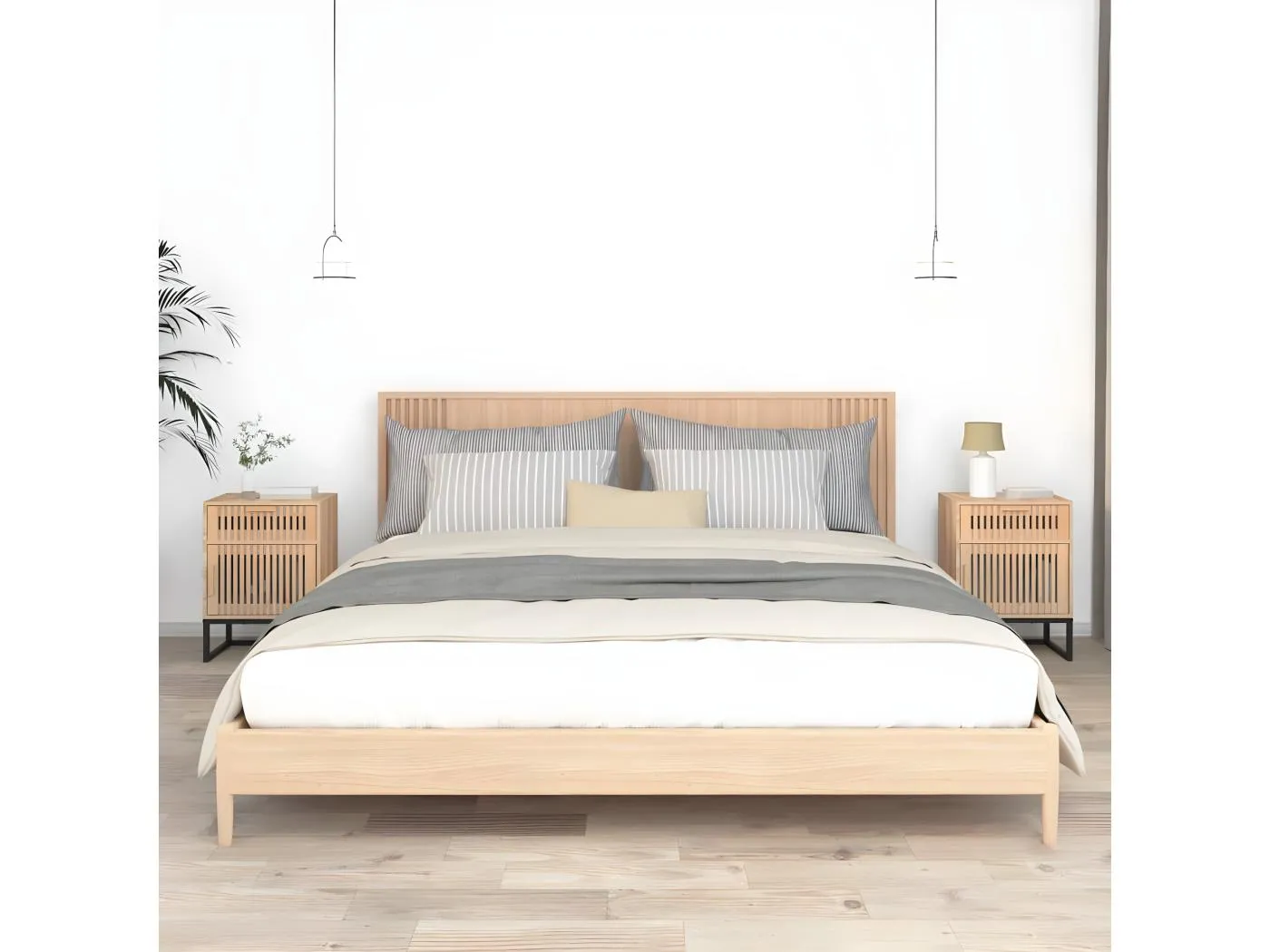 2er-Set Nachttische Nachtschrank 40x30x55,5 cm Holzwerkstoff & Eisen -RN43650