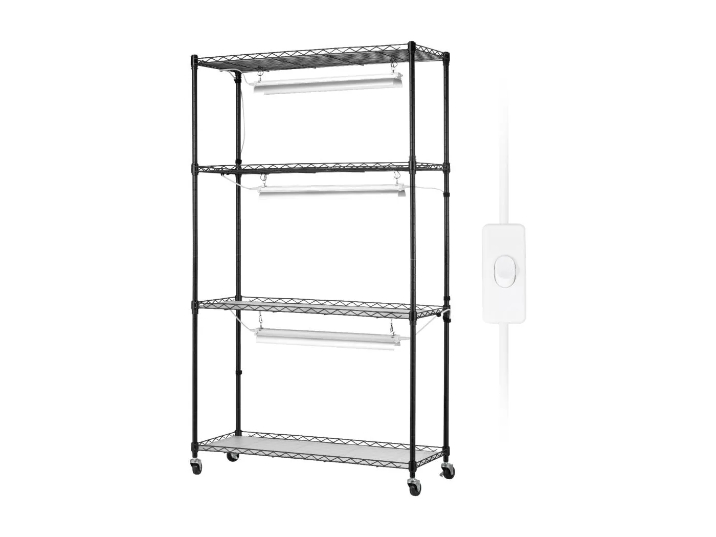 Pflanzenständer mit Wachstumslampe SucceBuy, 4 Ebenen, 90 W, 150 cm Hoch, Höhenverstellbar und Mobilitätsfunktionen