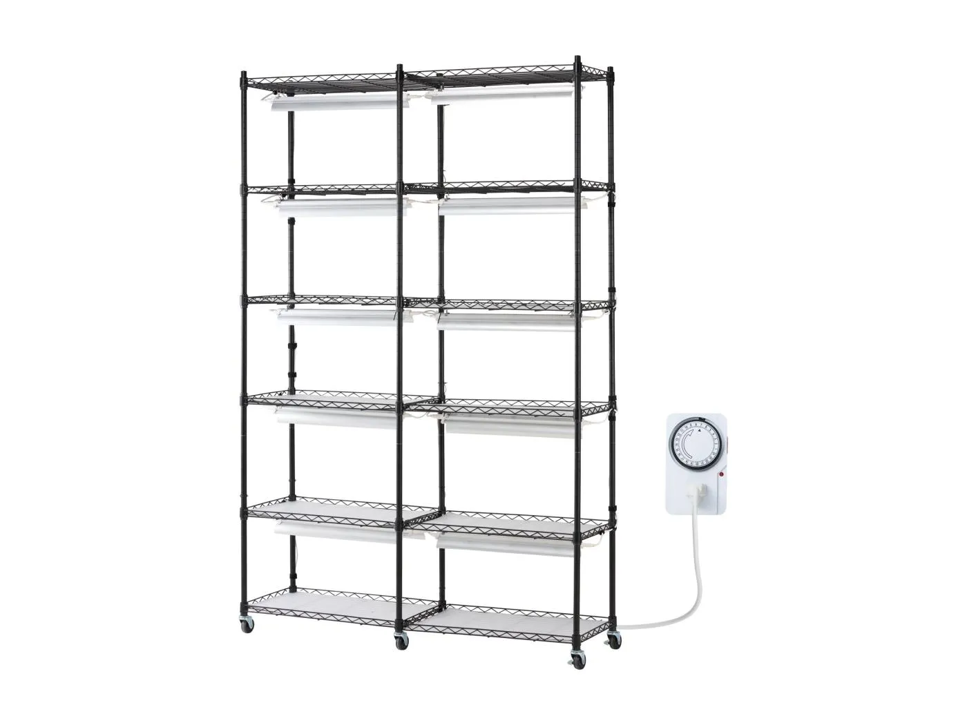 Pflanzenständer mit Wachstumslampe SucceBuy, 6 Ebenen, 200 W, 150 cm Innenregal, Höhenverstellbar und Mobilitätsfunktionen