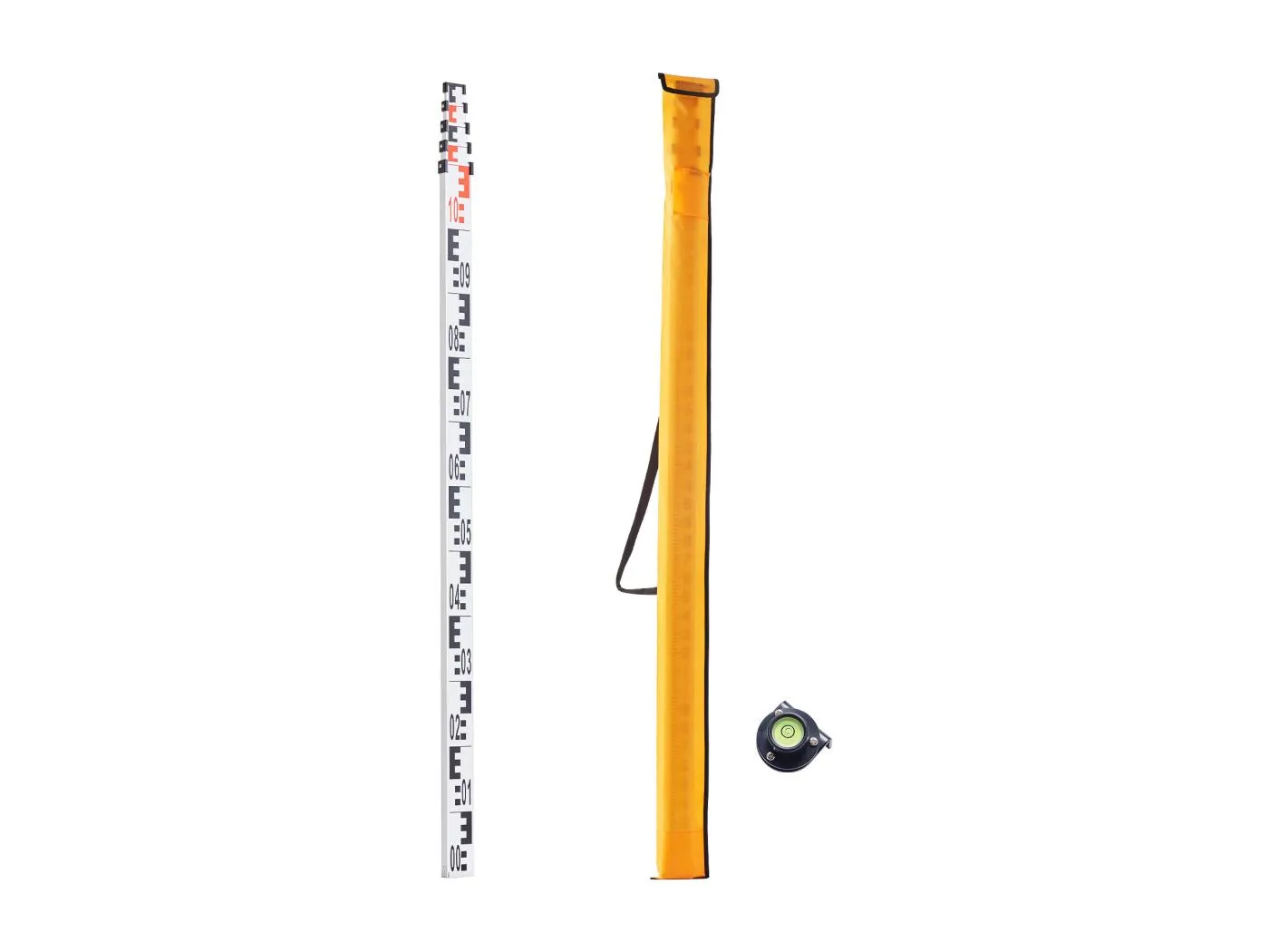 5 m Teleskop-Messstab SucceBuy, cm/mm-Skala, Wasserwaage und Tragetasche