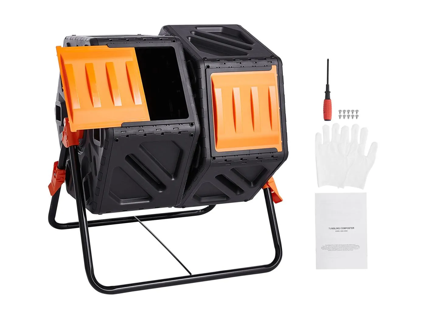 37 Gal Doppelkammerkomposter SucceBuy, Rotierende Trommel mit Schiebetüren