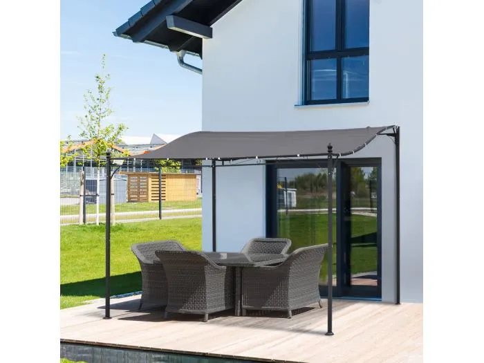 Wand-Pergola aus Metall 297 x 297 x 250 cm - mit 16 Wasserablauföffnungen und Hochdichte-Polyesterplane - Grau