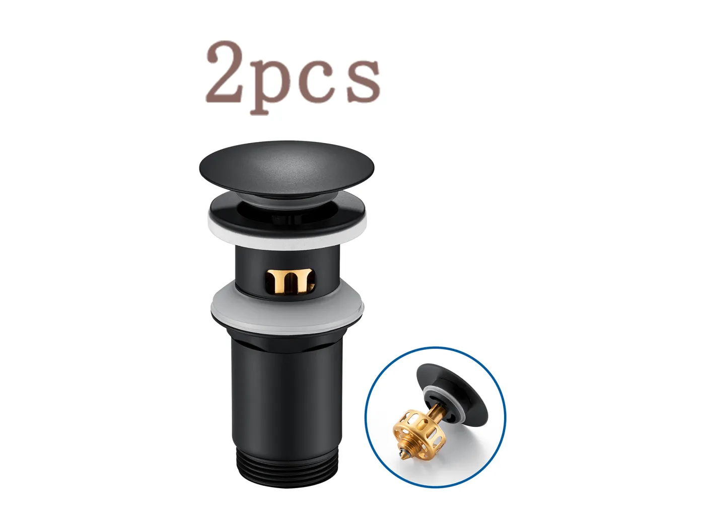 Auralum max Pop-Up-Abfluss mit Überlauf, Ablaufstopfen mit Siebkorb, Ablaufstopfen aus Messing/Edelstahl für Badezimmerwaschbecken, schwarz, 2 Stück