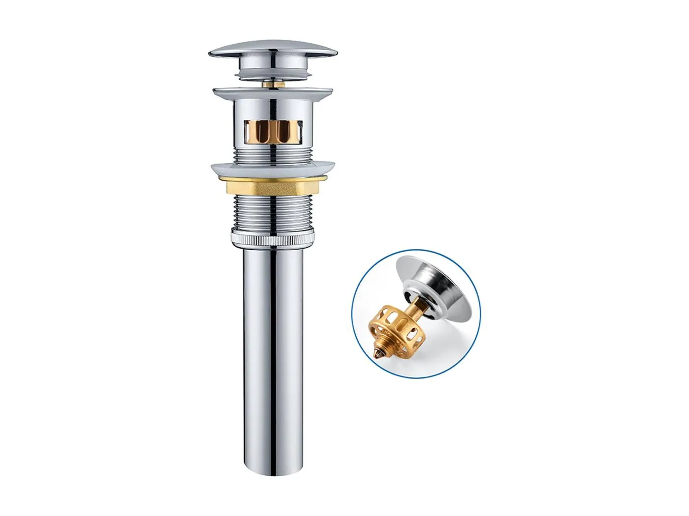 Auralum max Pop-Up-Ablaufgarnitur mit Überlauf, Chrom, Universal-Ablaufstopfen für Waschbecken mit Siebkorb, verstopfungssicherer Badezimmerablauf aus Messing