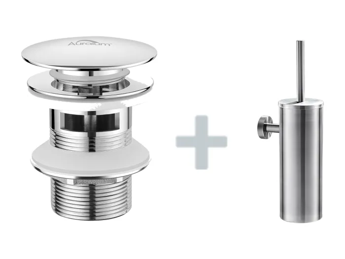 Toilettenbürstenhalter aus Edelstahl, Wandmontage, Toilettenbürste + Waschbeckenabfluss, Pop-up-Abfluss mit automatischem Überlauf, universell