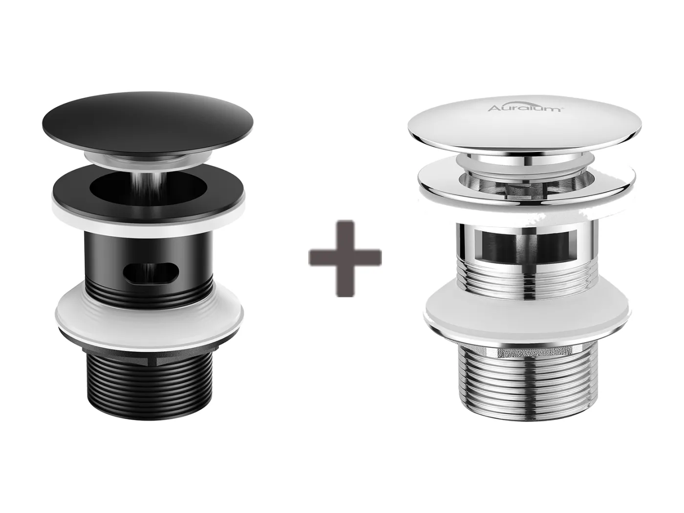 2PCS Waschbecken Abfluss Pop-up-Drain mit automatischen Überlauf Universal Schwarz + Chrom Becken Badewanne Badezimmer