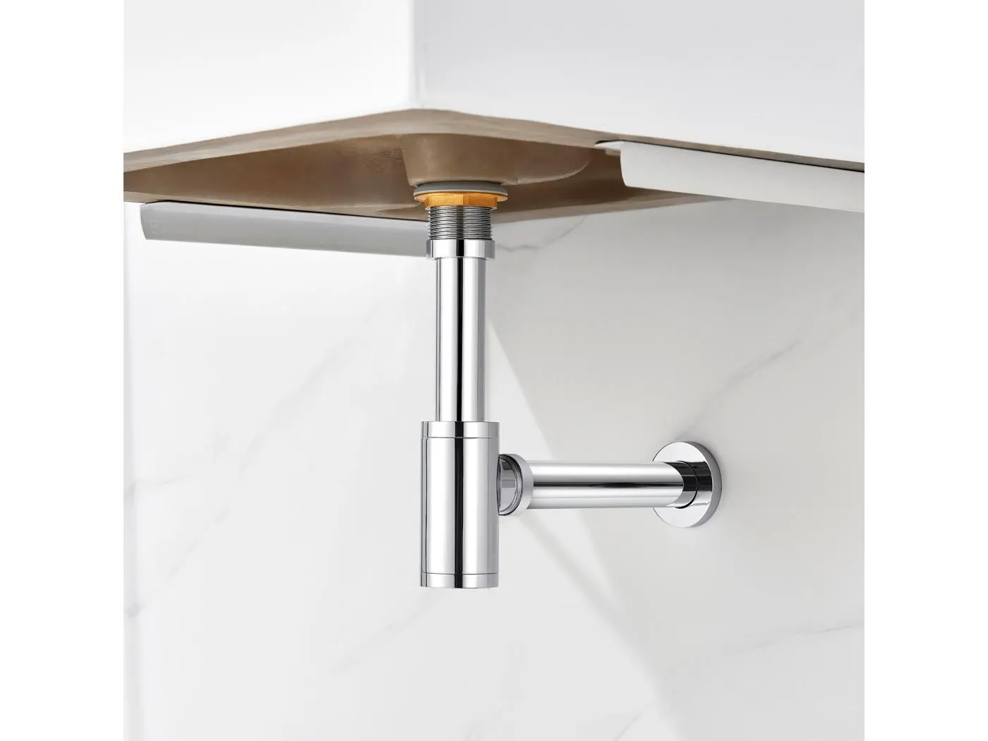 Siphon aus Edelstahl, Auralum max Universal Design 1 1/4 Abfluss, Siphon mit extra langem Verlängerungsrohr, geruchs- und leckagehemmend, Chrom