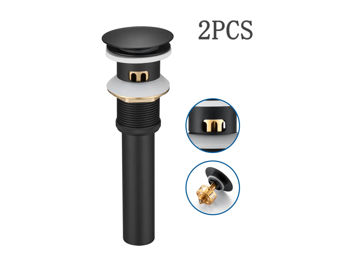 Auralum max 2 Stück Spülbeckenablauf mit Überlauf, Spülbeckenablauf Pop-Up-Ventil, Spülbeckenablauf mit Siebkorb für Badezimmer, schwarz