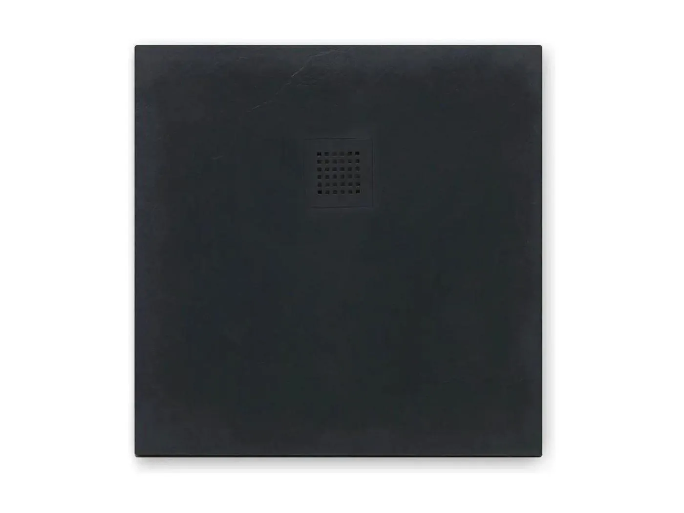 "Milano" schmale quadratische Duschwanne aus Kunstharz in Steinoptik, schwarz, rutschfest, 90x90h cm