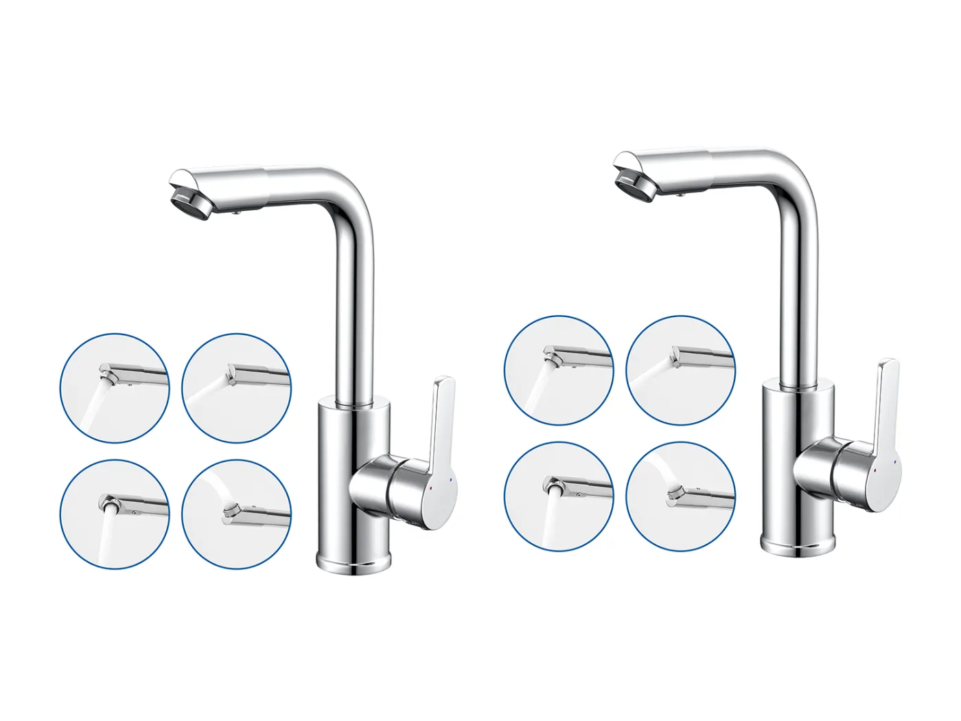 Auralum max Chrom-Waschtischarmatur, 360° drehbar, Badarmatur, Kalt-/Warmwasser, Einhebel-Waschtischarmatur, 2 Stück