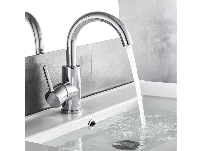 AuraLum Max Badezimmer-Waschbeckenarmatur, U-förmiger Waschtisch-Mischhahn mit hohem Auslauf, glänzendes Chrom, 360° drehbar, moderner Waschtisch-Mischhahn, EU-Modell