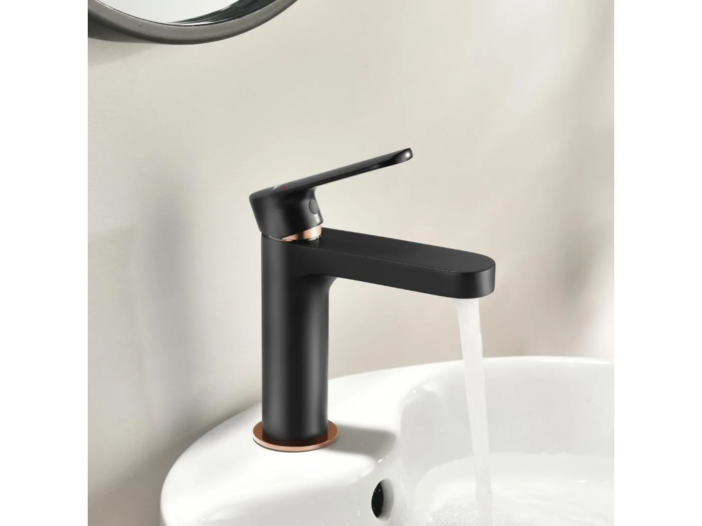 AuraLum Max Badezimmer-Wasserhahn, Waschtischarmatur im eleganten Design, Mischbatterie aus Messing, heißes/kaltes Wasser verfügbar, schwarzer Wasserhahn G 3/8, EU-Modell