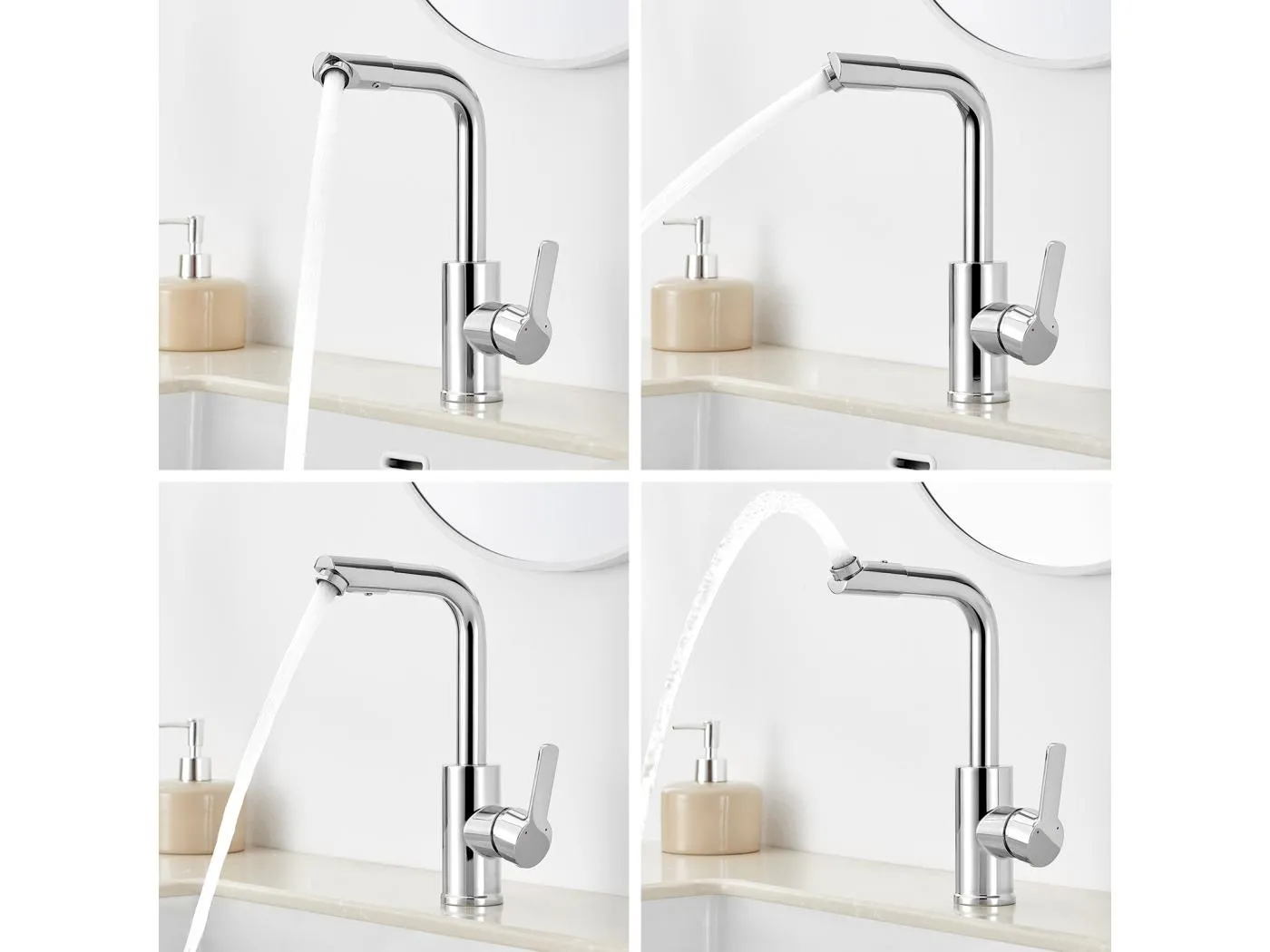 Auralum MAX Chrom-Waschtischarmatur, 360° drehbar, Badarmatur, Kalt- und Warmwasser, Einhebel-Waschtischarmatur, Waschtischarmatur