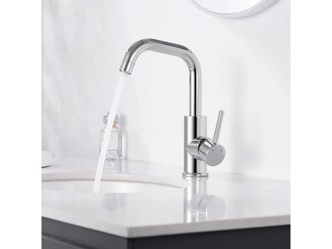 Waschtisch-Mischbatterie, 360° schwenkbar, hoher Waschtisch-Wasserhahn, wassersparender Einhebel-Waschbeckenhahn mit abnehmbarem Luftsprudler, Chrom