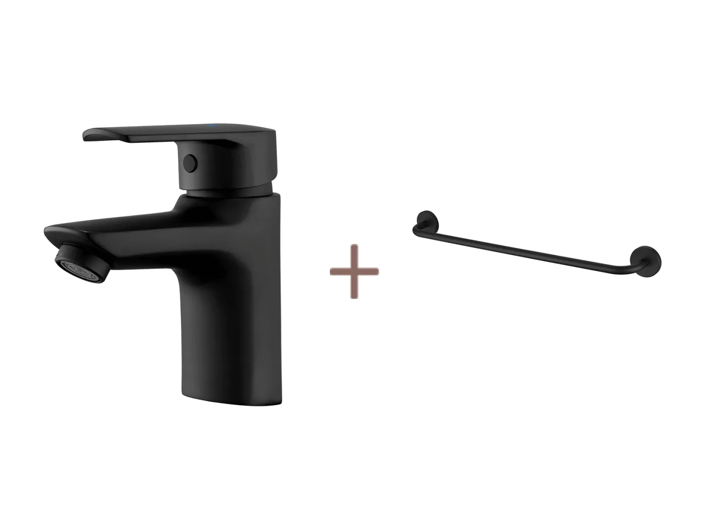 Auralum max Einloch-Waschtischarmatur mit Ablaufgarnitur, schwarzer Badhahn + Handtuchhalter fürs Bad, selbstklebend/bohrbar, 60 cm, EDELSTAHL