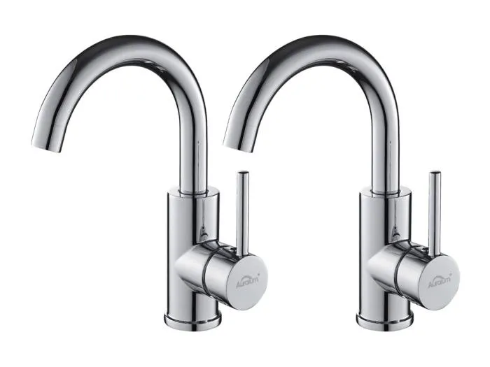 AuraLum Max 2-teiliger Badezimmer-Waschbeckenhahn, U-Form, hoher Auslauf, Waschtischarmatur, glänzendes Chrom, 360° drehbar, Waschtischarmatur, EU-Modell