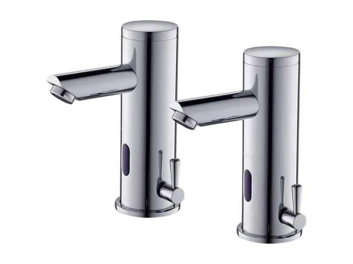 2 STÜCKE Elektronische Infrarot-waschtischmischer Heißes Kaltes Wasser Automatischer Mischer Messing Chrom Automatische Waschbecken Wasserhahn