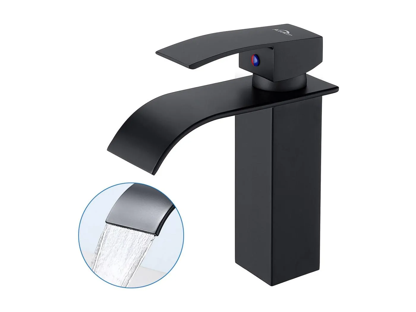 Moderner, eleganter Design-Waschtischhahn, Messing-Waschbecken-Mischbatterie, schwarzer Wasserfall-Wasserhahn G 3/8