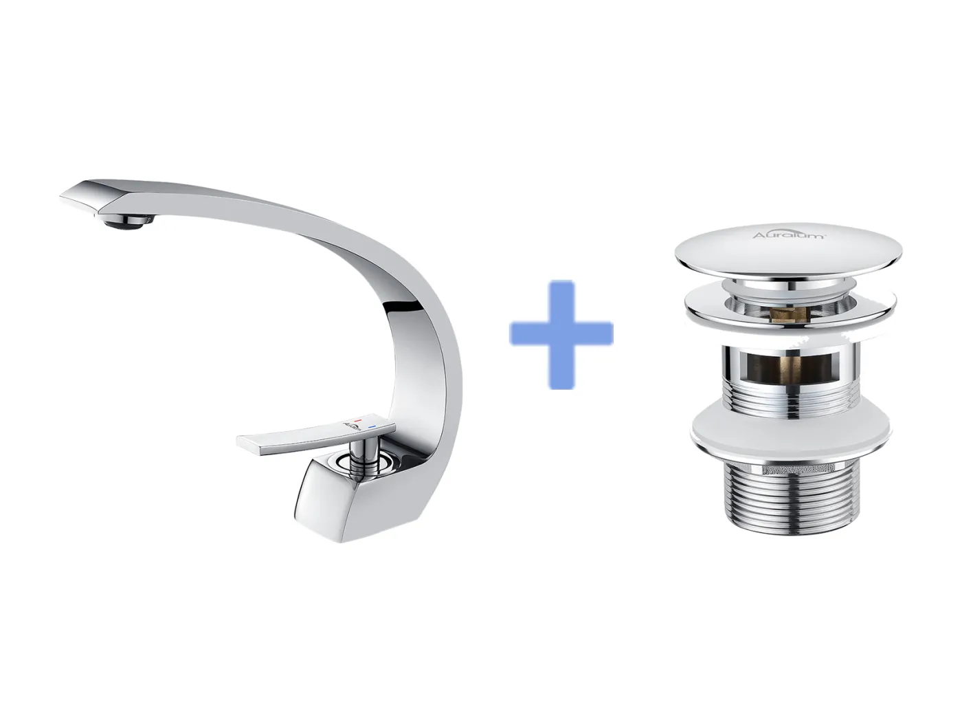 Arc Einloch-Waschtischarmatur aus Messing mit abnehmbarem Luftsprudler + Ablaufgarnitur, Pop-up-Ablaufgarnitur mit automatischem Überlauf, universell einsetzbar