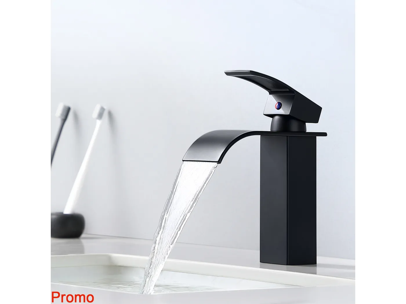 Moderner schwarzer Wasserfall-Waschtischhahn, Mischbatterie, Badezimmer-Waschbeckenhahn für Aufsatzwaschbecken, geeignet für Einbauwaschbecken