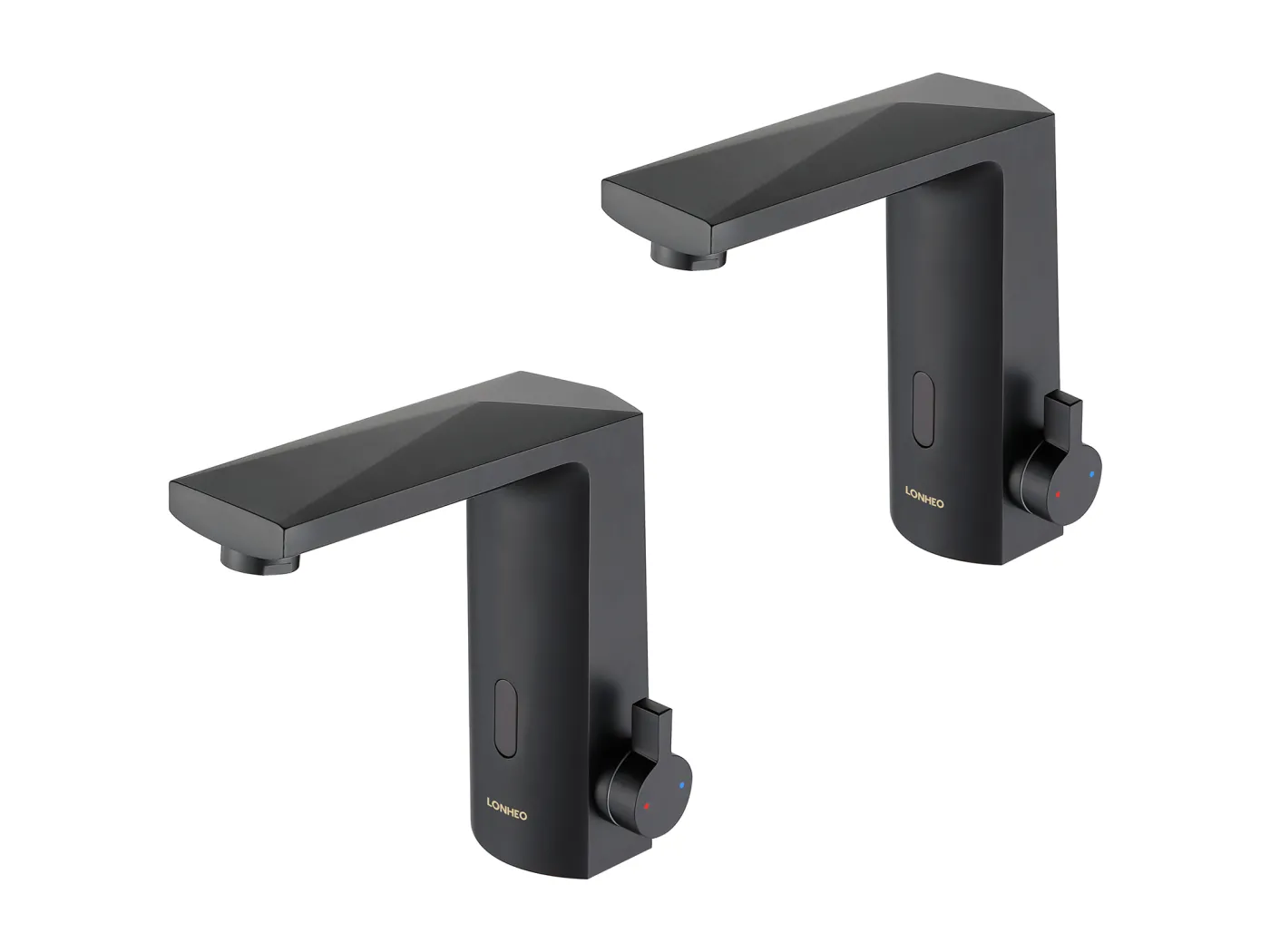 2 Stück Automatischer intelligenter Waschtisch-Mischhahn mit Infrarot-Sensor, elektronischer Infrarot-Mischhahn aus schwarzem Messing für heißes und kaltes Wasser