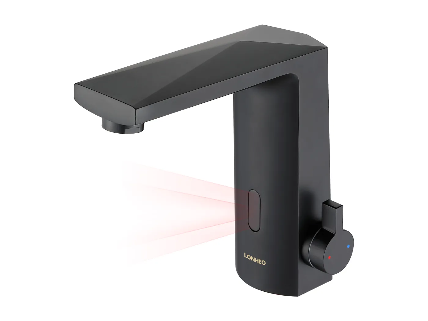 LONHEO MAX Automatischer intelligenter Infrarot-Sensor-Waschtischmischer, elektronischer Infrarot-Mischhahn aus schwarzem Messing für heißes und kaltes Wasser