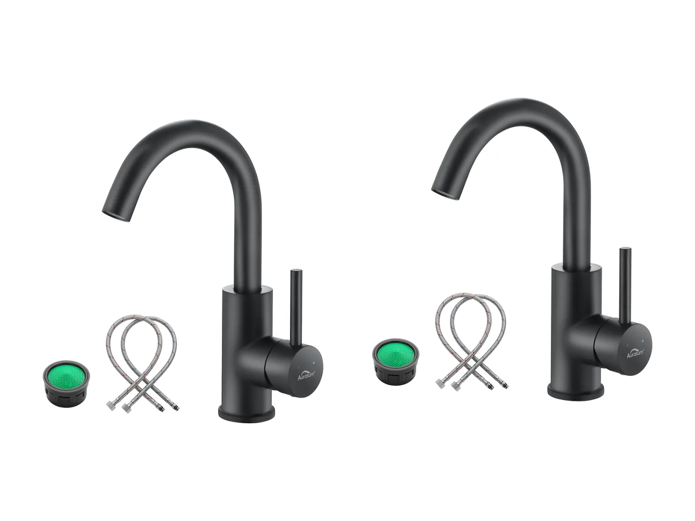 2-teiliges Waschtisch-Mischbatterie, Auralum max schwarzer Bad-Wasserhahn, 360° drehbar, Waschtisch-Wasserhahn Gesamthöhe 260 mm mit abnehmbarem Luftsprudler