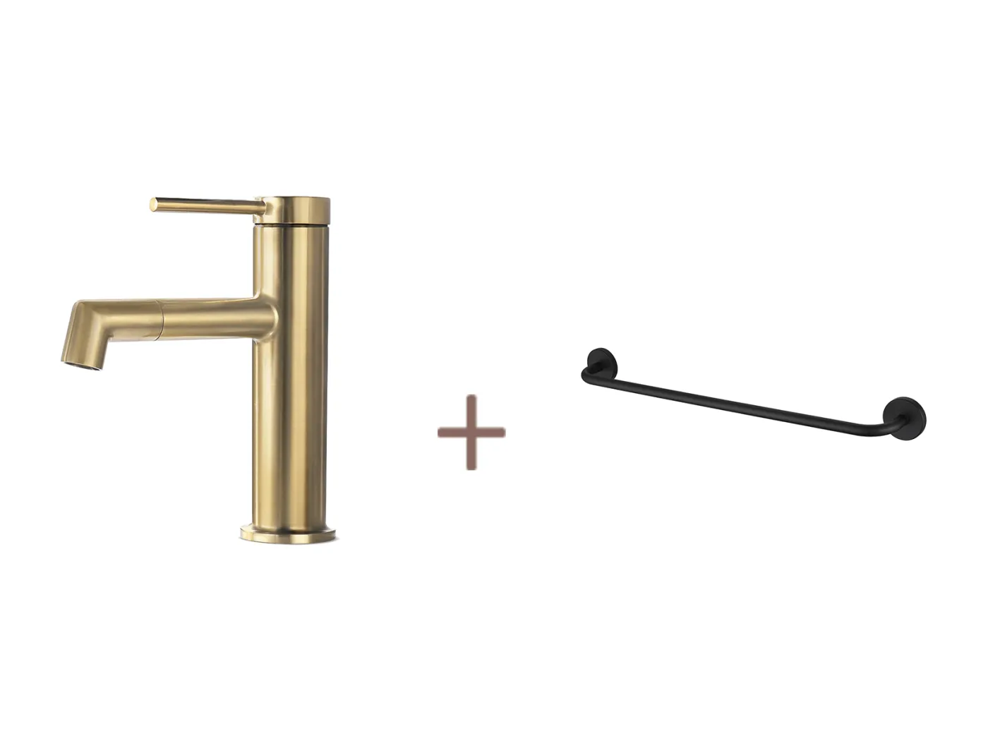 Lonheo max 360° drehbarer goldener Waschtisch-Mischhahn, Warm-/Kaltwasser, abnehmbarer Sprudeler + Badezimmer-Handtuchhalter, selbstklebend/bohrend, 60 cm, Edelstahl 304