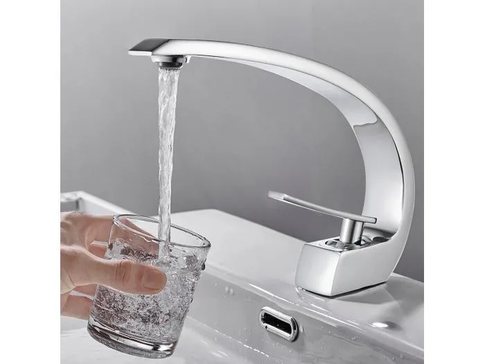 Arc Messing Waschtischarmatur Modernes Design Einlochmontage mit abnehmbarem Luftsprudler Keramikkartusche Badezimmer Waschbecken Wasserhahn