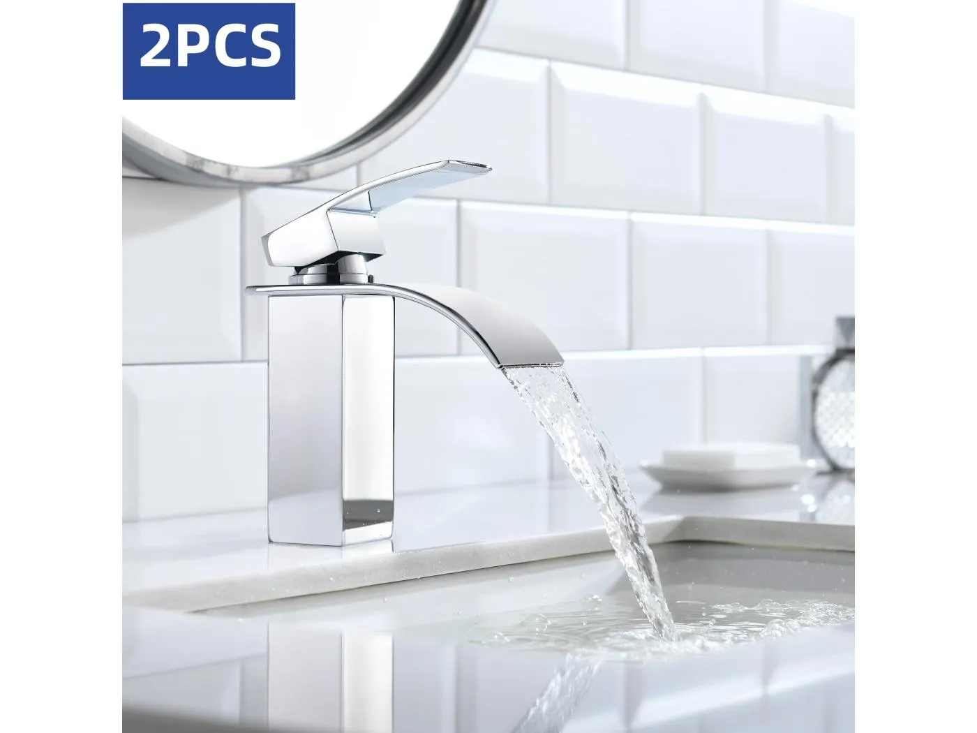 Cecipa max 2-teiliges Badezimmer-Wasserhahn, Wasserfall-Waschtisch-Mischbatterie, Einhebel-Heiz- und Kaltwasser-Mischbatterie, EU-Modell