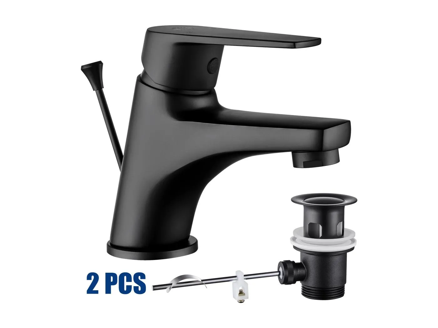 Cecipa max 2-teiliger schwarzer Badezimmer-Wasserhahn, Waschtisch-Wasserhahn mit herausziehbarer Ablaufgarnitur, Waschtisch-Mischbatterie aus Messing, EU-Modell