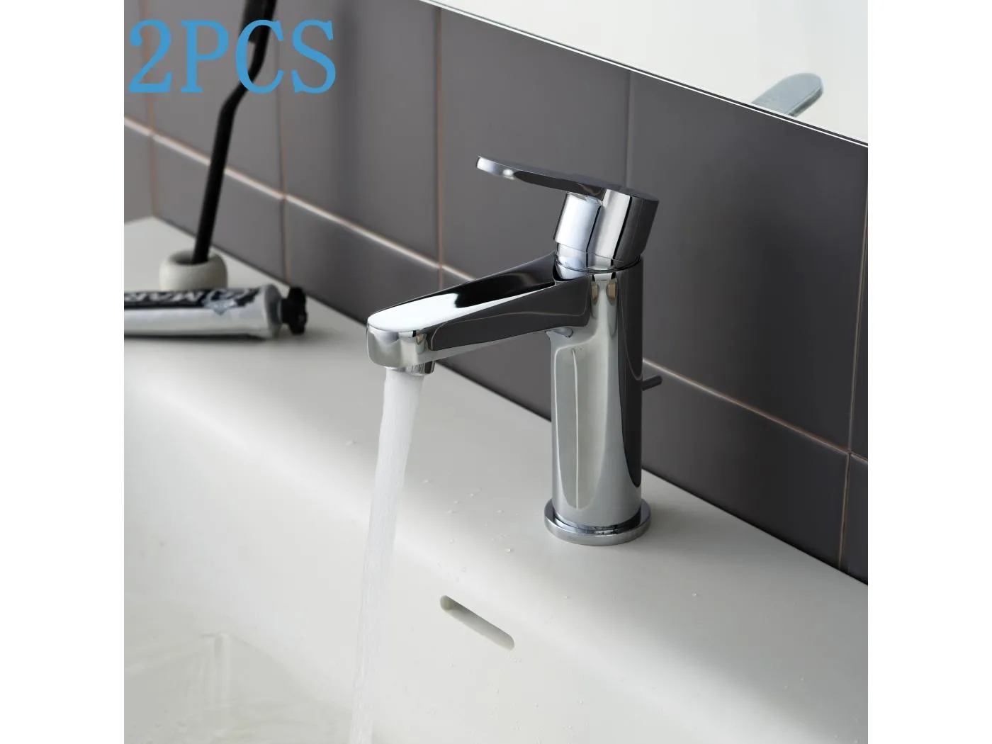 2 Stück Cecipa max Chrom-Waschtischarmatur, Badezimmerarmatur mit Pop-up-Ablaufgarnitur, Waschtischmischbatterie für Badezimmer, EU-Modell