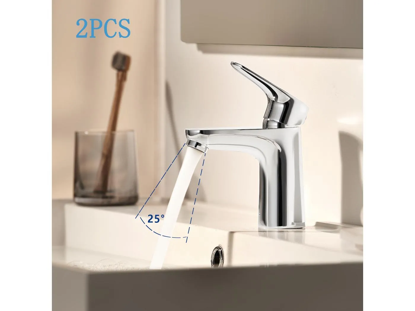 Cecipa max 2-teiliges verchromtes Bad-Mischbatterie, Badarmatur, Waschtischarmatur mit Auslaufhöhe 85 mm, wassersparend, EU-Modell