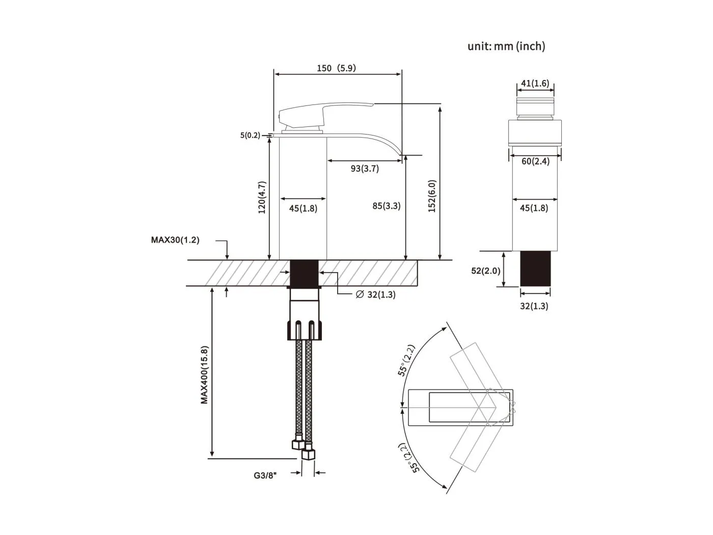 2 Stück Cecipa max Schwarzer Wasserfall-Waschtischhahn, Einhebel-Waschbeckenhahn, Wassersparend, Mattschwarzes Messing, EU-Modell