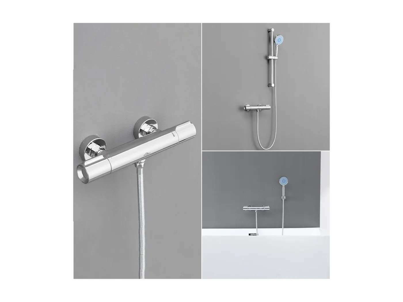 Thermostat-Brausebatterie aus Chrom, Verbrühungsschutz-Thermostat-Brausehahn mit 38 °C-Sicherheitsknopf, Brausebatterie aus Messing