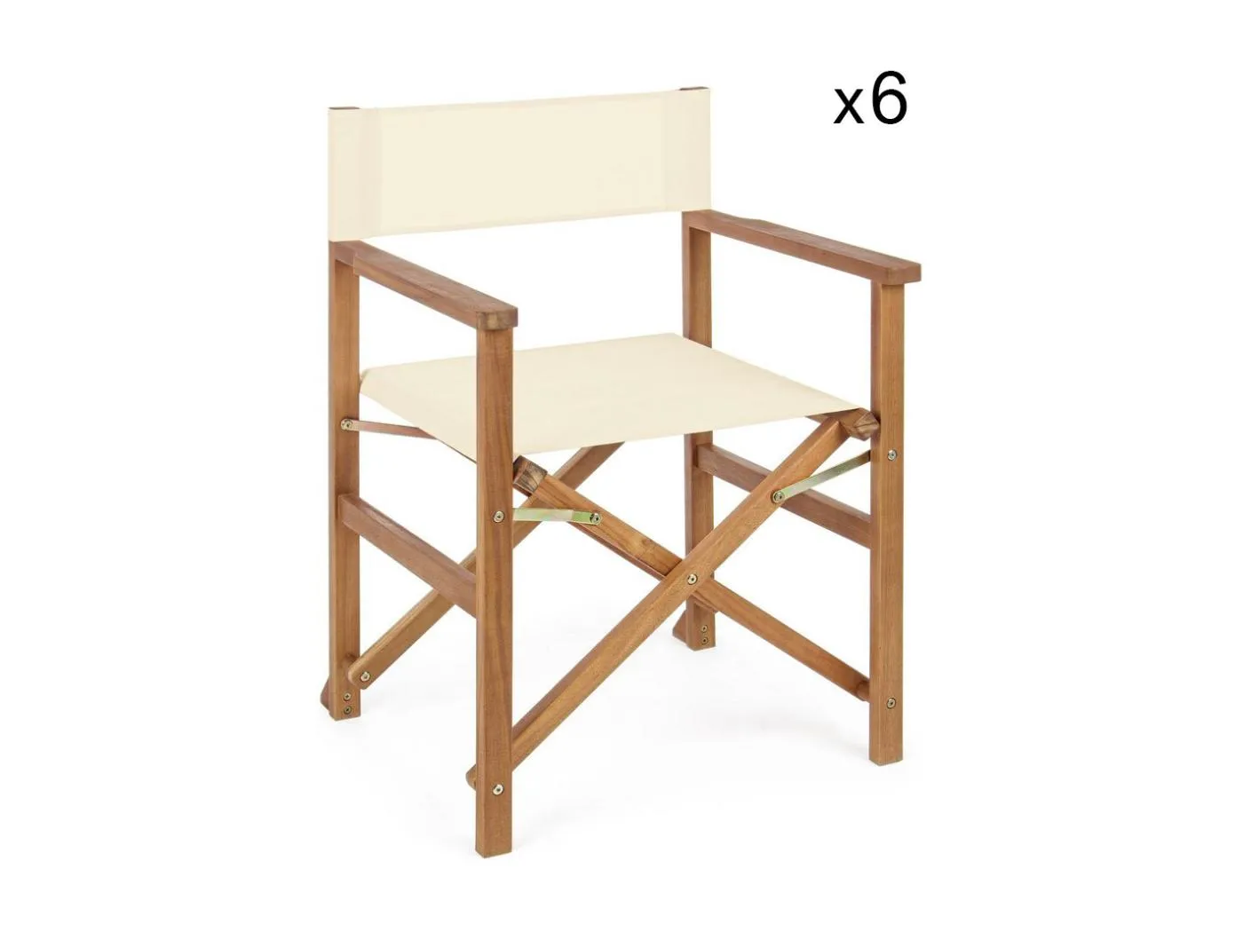 6er Set Regiestühle aus Akazienholz, Polyester creme, klappbar - NOEMI