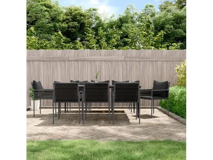 9-tlg. Garten-Essgruppe mit Kissen Poly Rattan und Stahl