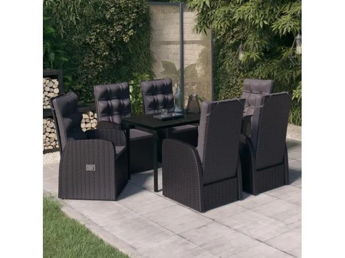 7-tlg. Garten-Essgruppe mit Kissen Schwarz