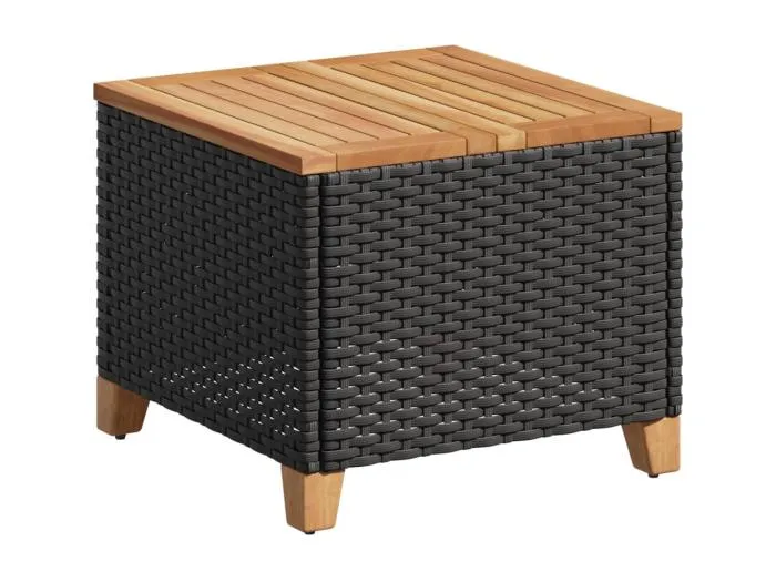 Janira Gartentisch Schwarz 45x45x37 cm Poly Rattan Akazienholz
