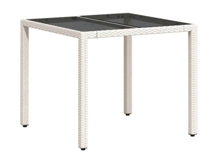 Garden Furniture -  Gartentisch mit Glasplatte Weiß 90x90x75 cm Poly Rattan