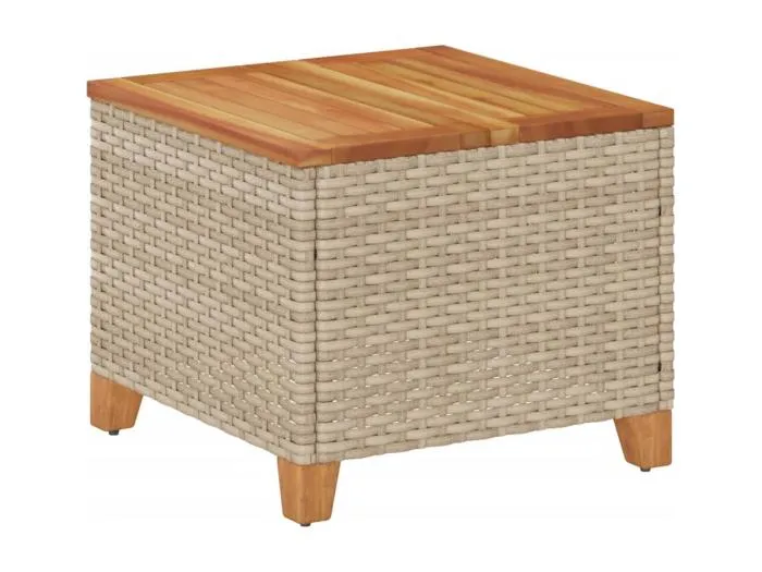 Janira Gartentisch Beige 45x45x37 cm Poly Rattan Akazienholz