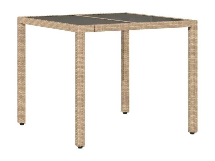Garden Furniture -  Gartentisch mit Glasplatte Beige 90x90x75 cm Poly Rattan