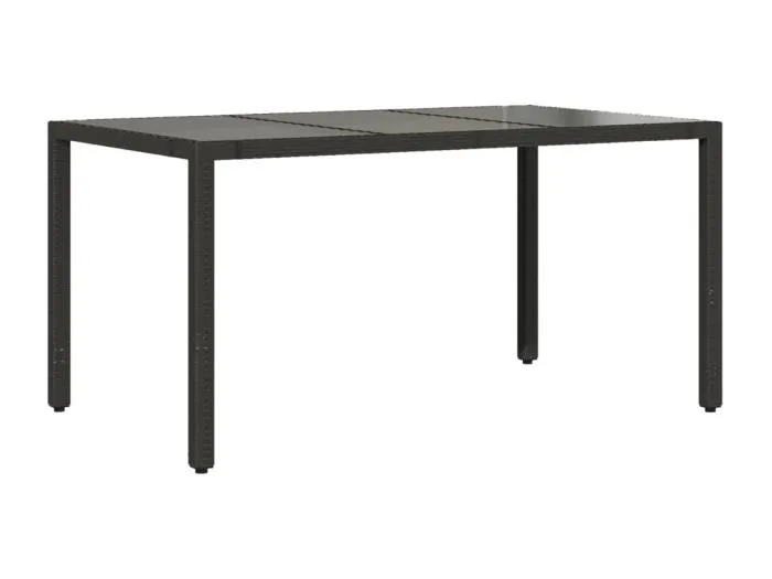 Michiel  Gartentisch mit Glasplatte Schwarz 150x90x75 cm Poly Rattan